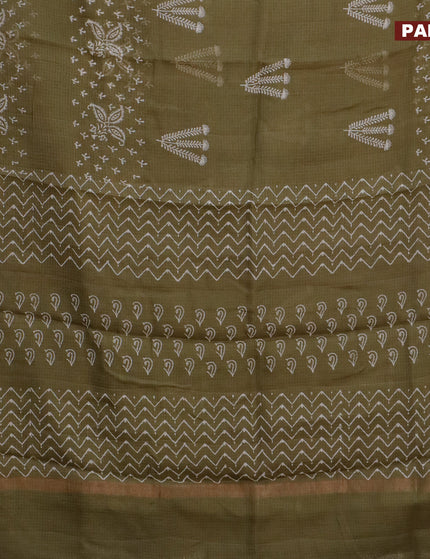 Kota saree military green with butta prints and zari woven border