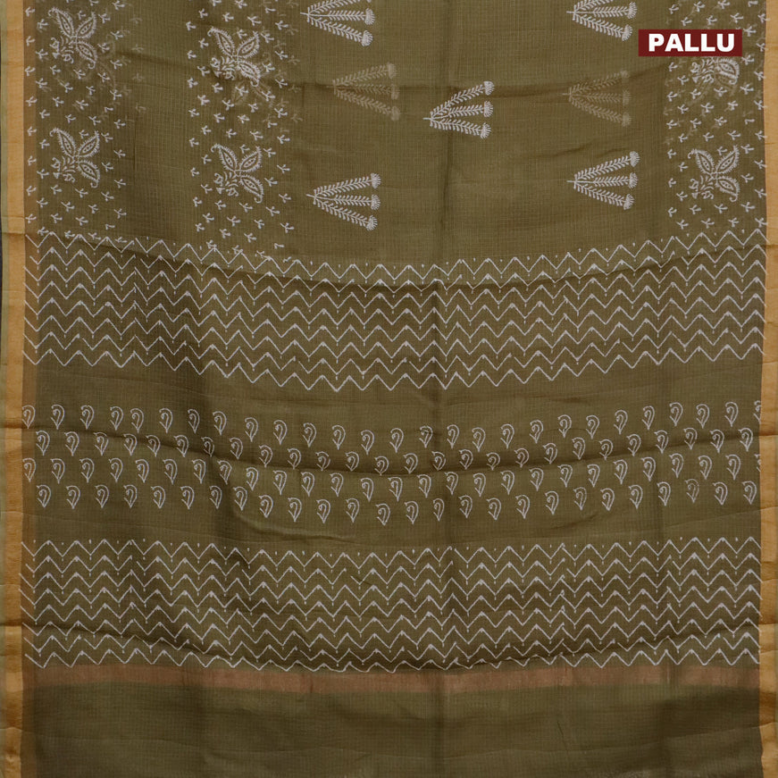 Kota saree military green with butta prints and zari woven border