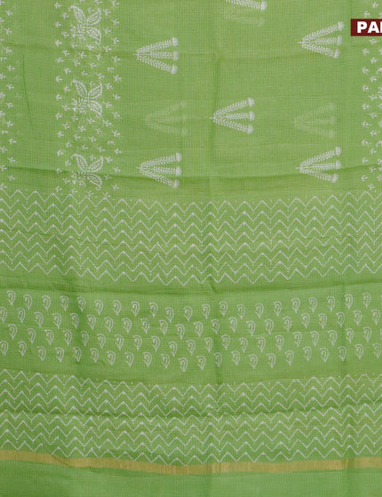 Kota saree light green with butta prints and zari woven border