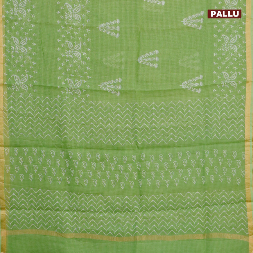 Kota saree light green with butta prints and zari woven border