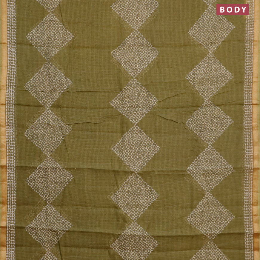 Kota saree mehendi green with allover bandhani prints and zari woven border