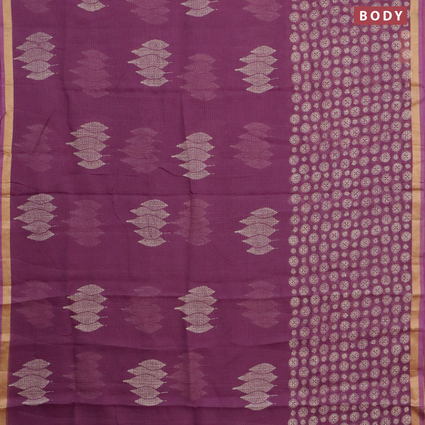 Kota saree deep violet with leaf butta prints and zari woven border