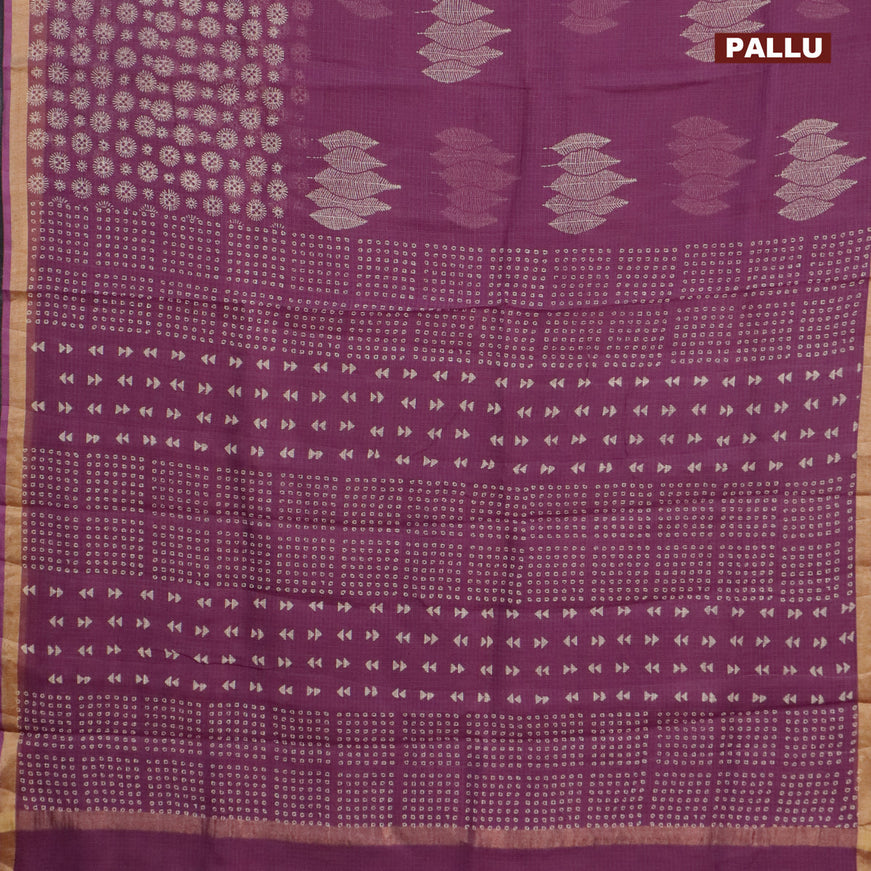 Kota saree deep violet with leaf butta prints and zari woven border
