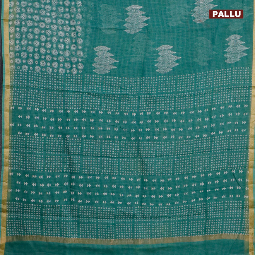Kota saree green shade with leaf butta prints and zari woven border