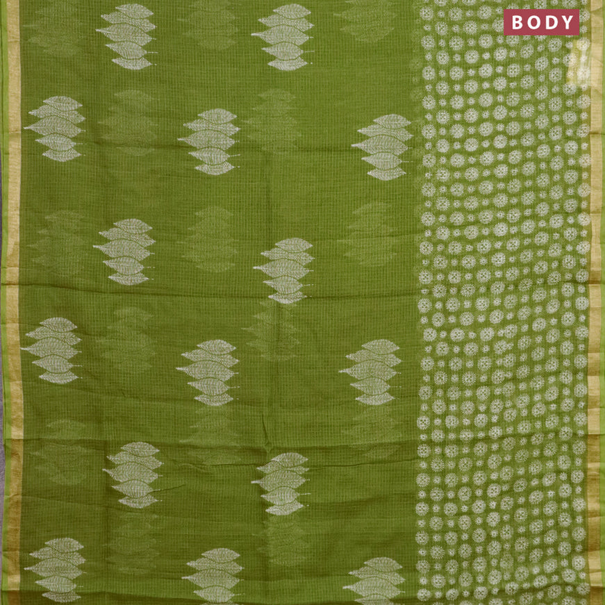Kota saree mehendi green with leaf butta prints and zari woven border