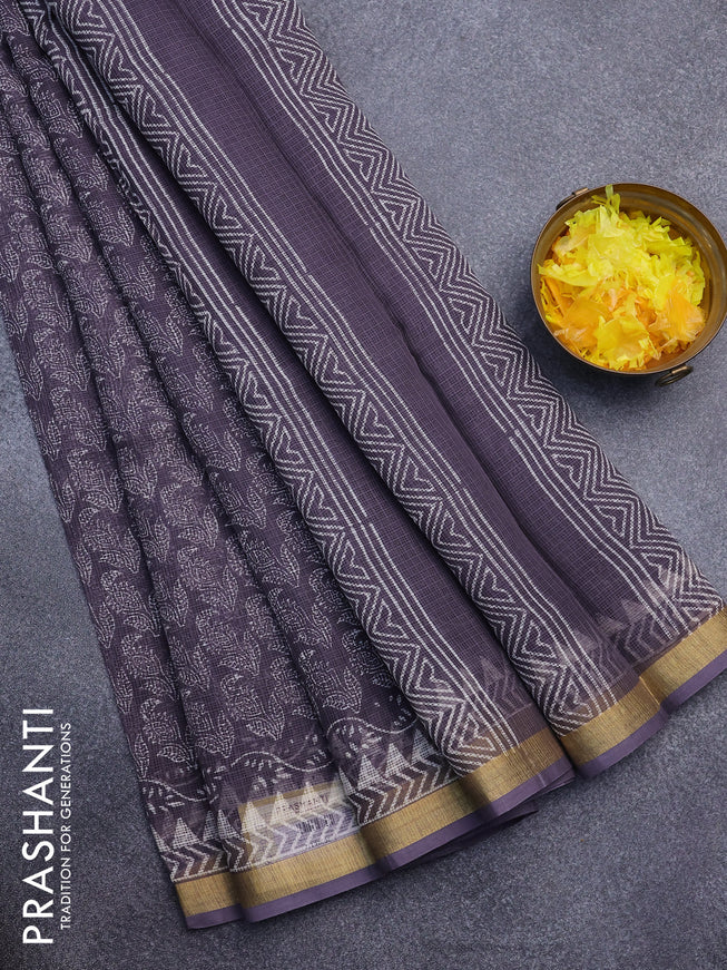 Kota saree grey shade with allover prints and zari woven border