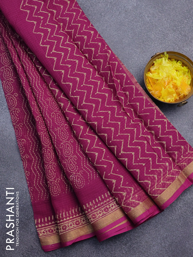 Kota saree purple with allover prints and zari woven border
