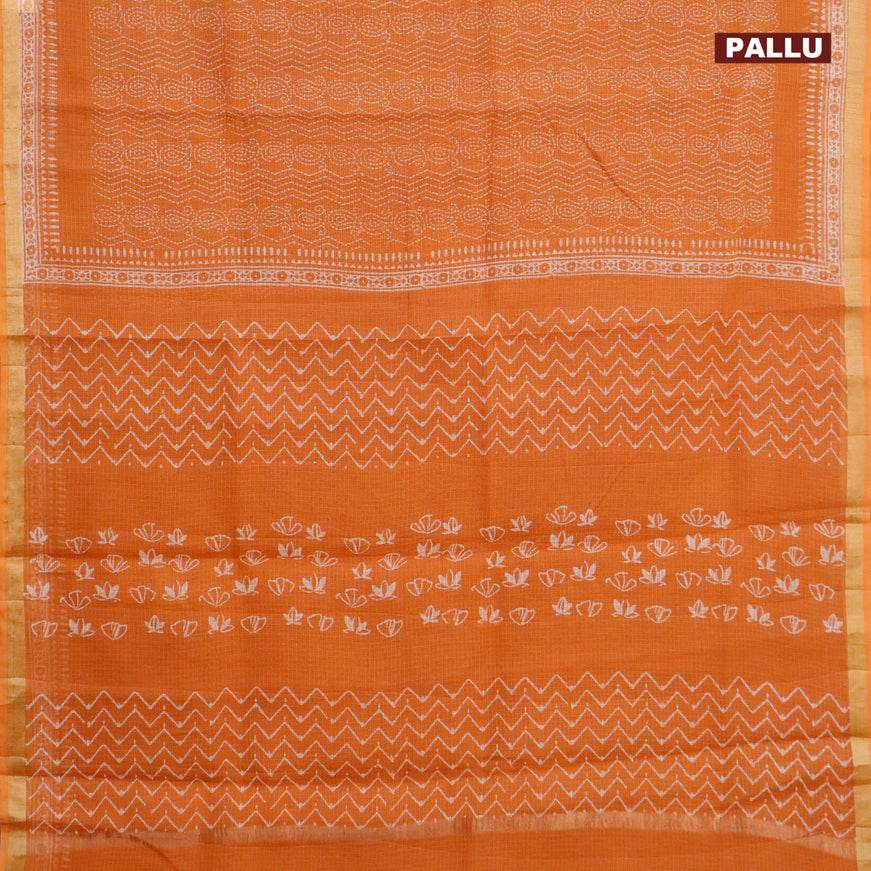 Kota saree orange with allover prints and zari woven border