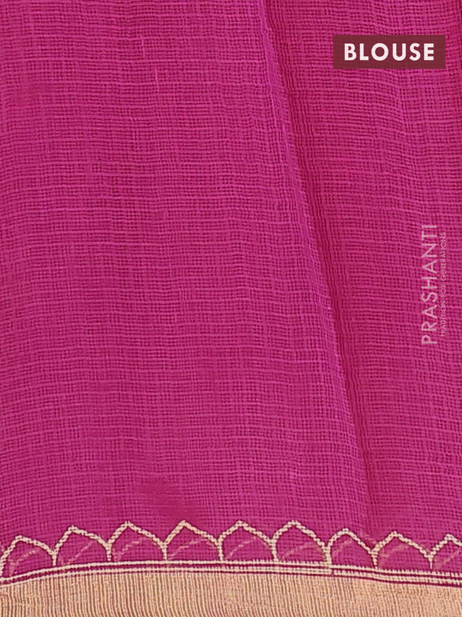 Kota saree magenta pink with allover stripe prints and zari woven border