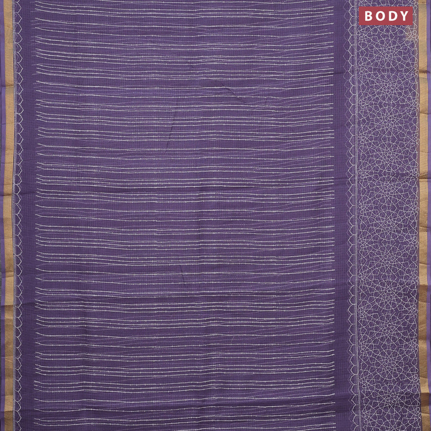 Kota saree grey with allover stripe prints and zari woven border