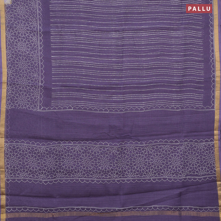Kota saree grey with allover stripe prints and zari woven border