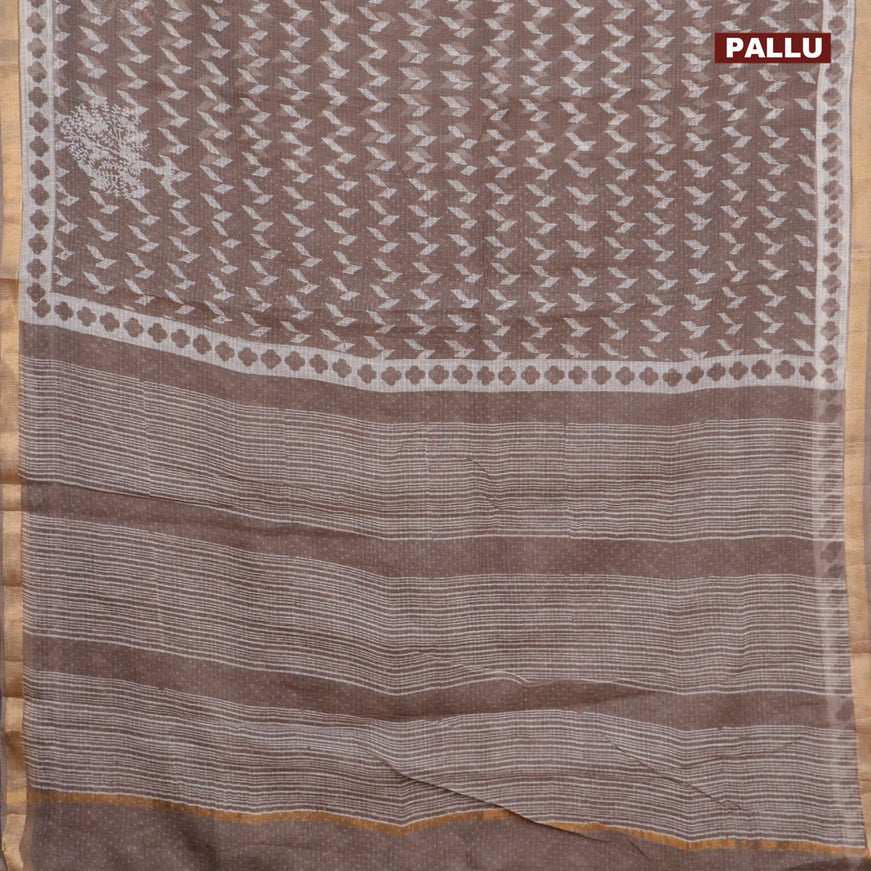 Kota saree grey shade with allover geometric prints and zari woven border