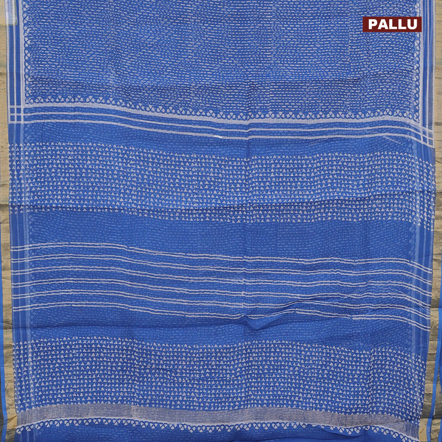 Kota saree blue with allover prints and zari woven border