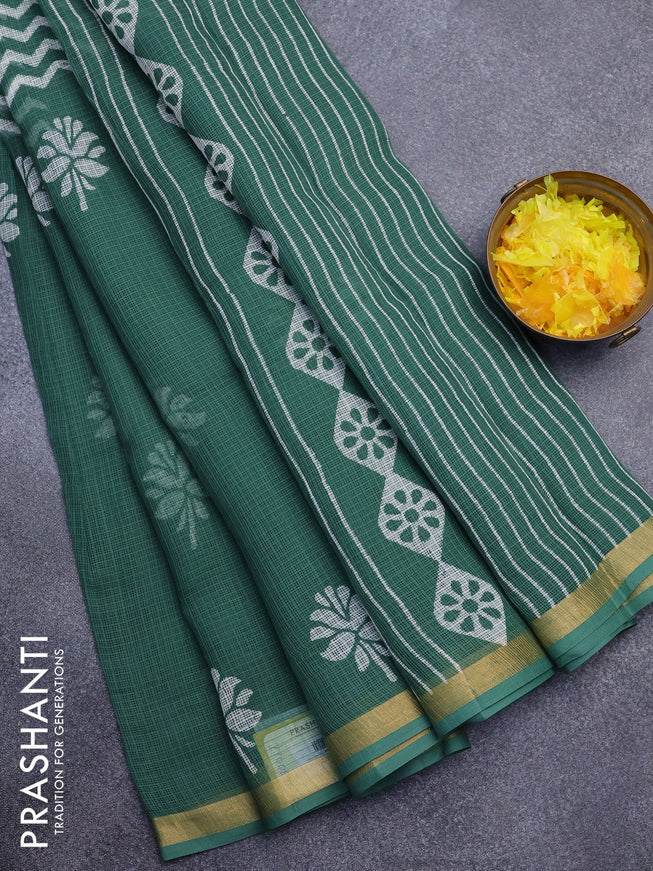 Kota saree green shade with floral butta prints and zari woven border