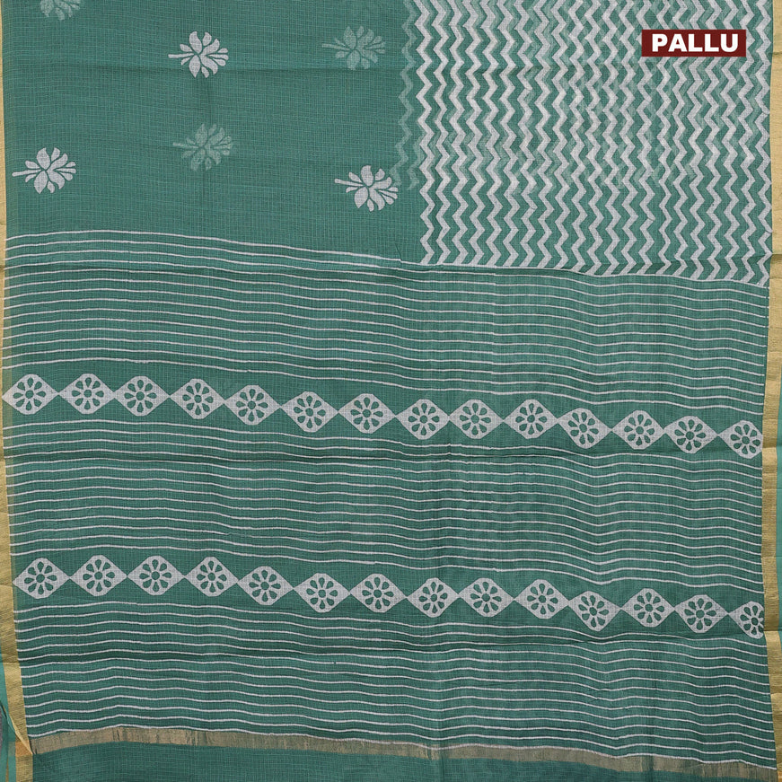Kota saree green shade with floral butta prints and zari woven border