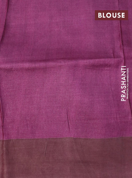 Pure tussar silk saree black and magenta pink with allover prints and zari woven border -