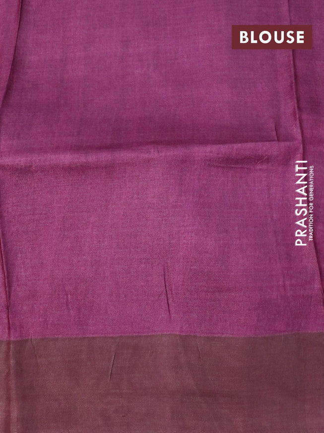 Pure tussar silk saree black and magenta pink with allover prints and zari woven border -