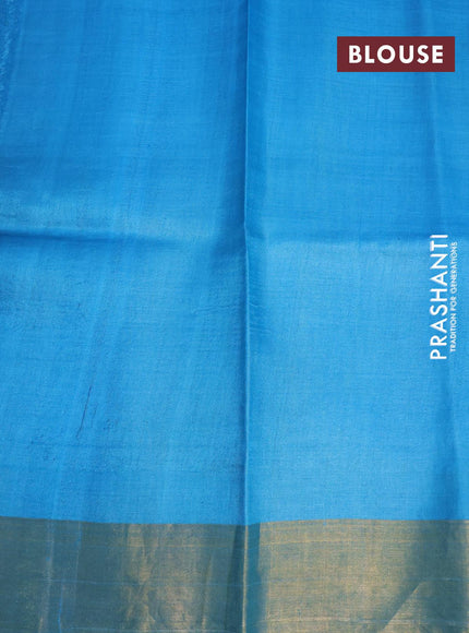 Pure tussar silk saree light blue with allover prints and zari woven border -