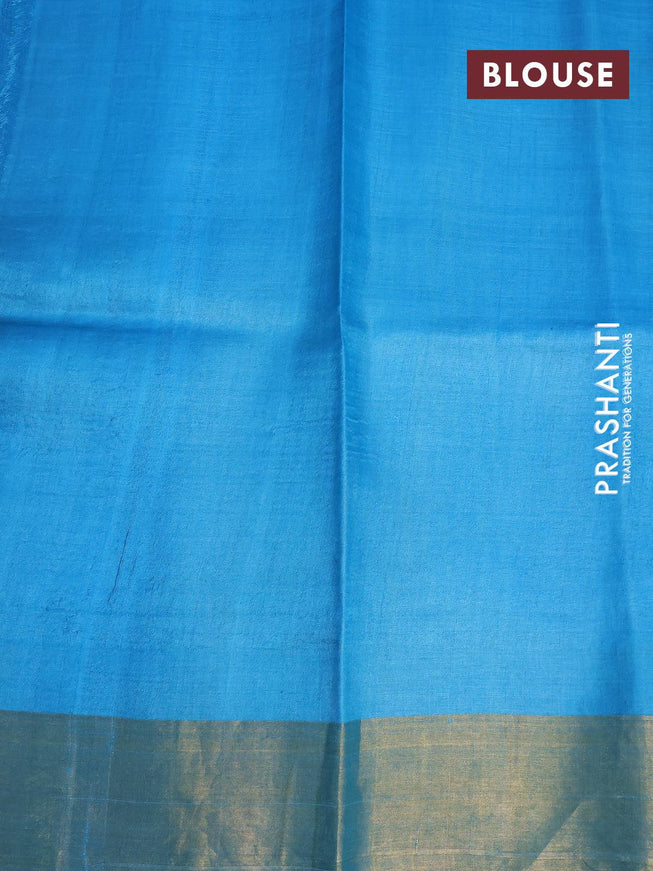 Pure tussar silk saree light blue with allover prints and zari woven border -