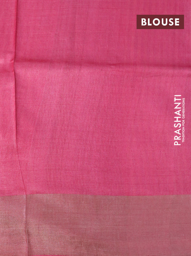 Pure tussar silk saree pink with allover geometric prints and zari woven border -