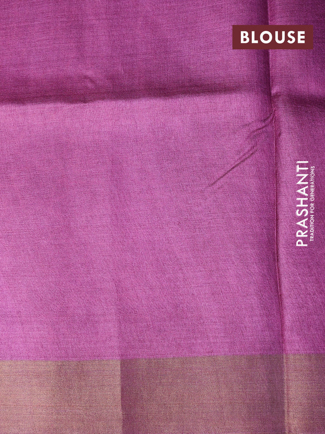 Pure tussar silk saree purple with allover geometric prints and zari woven border -
