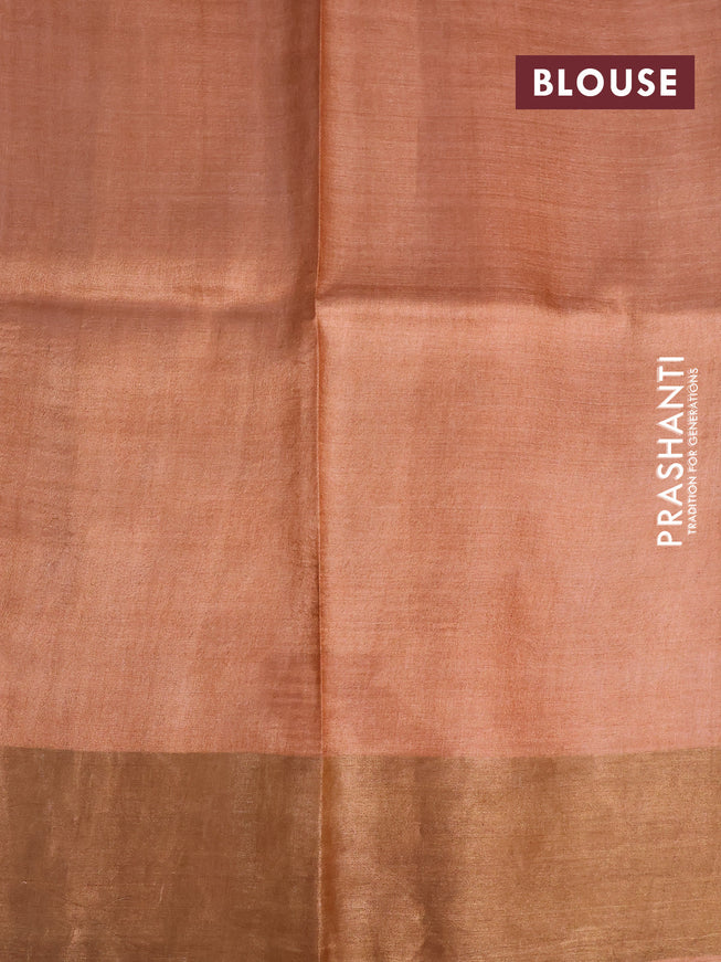 Pure tussar silk saree rustic orange with allover kalamkari prints and zari woven border -