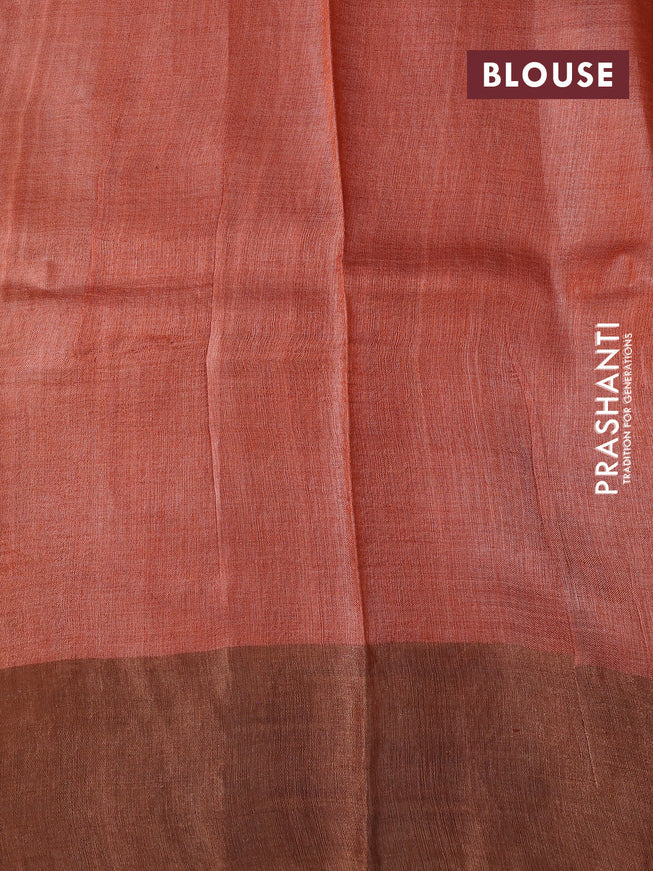 Pure tussar silk saree orange with allover kalamkari prints and zari woven border -