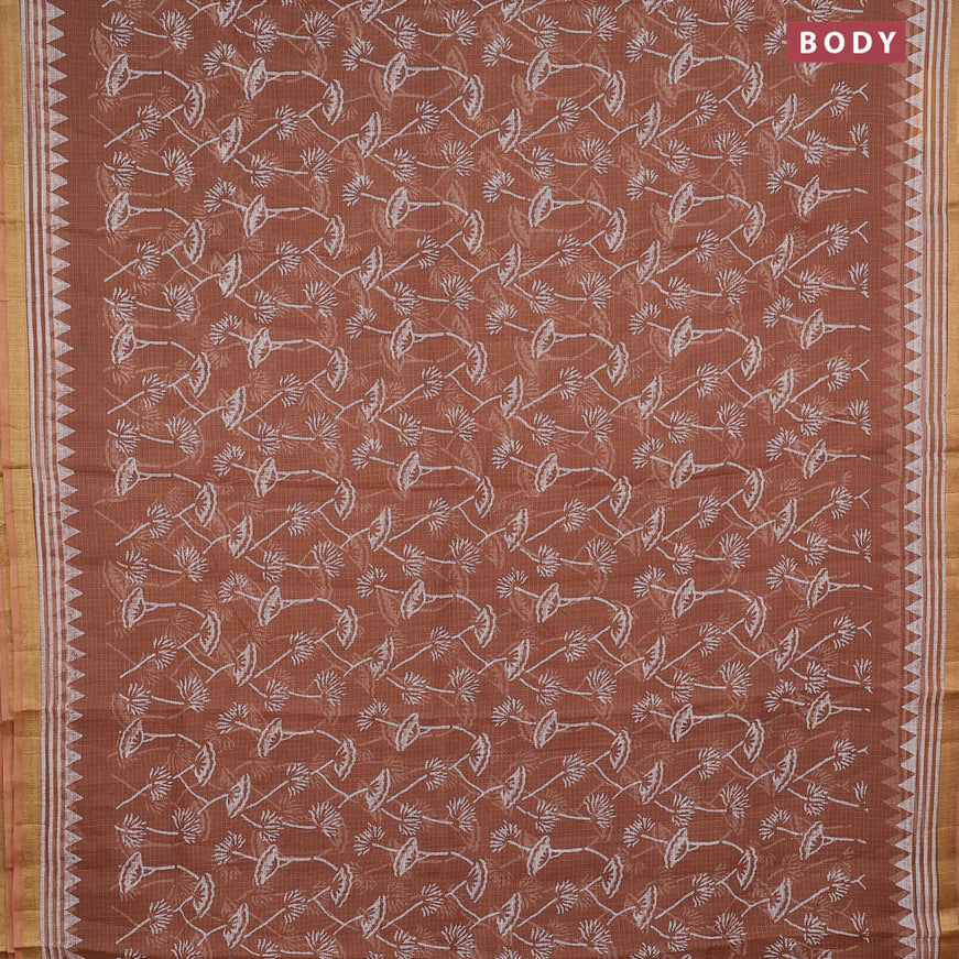 Kota saree brown shade with allover prints and zari woven border