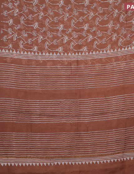 Kota saree brown shade with allover prints and zari woven border