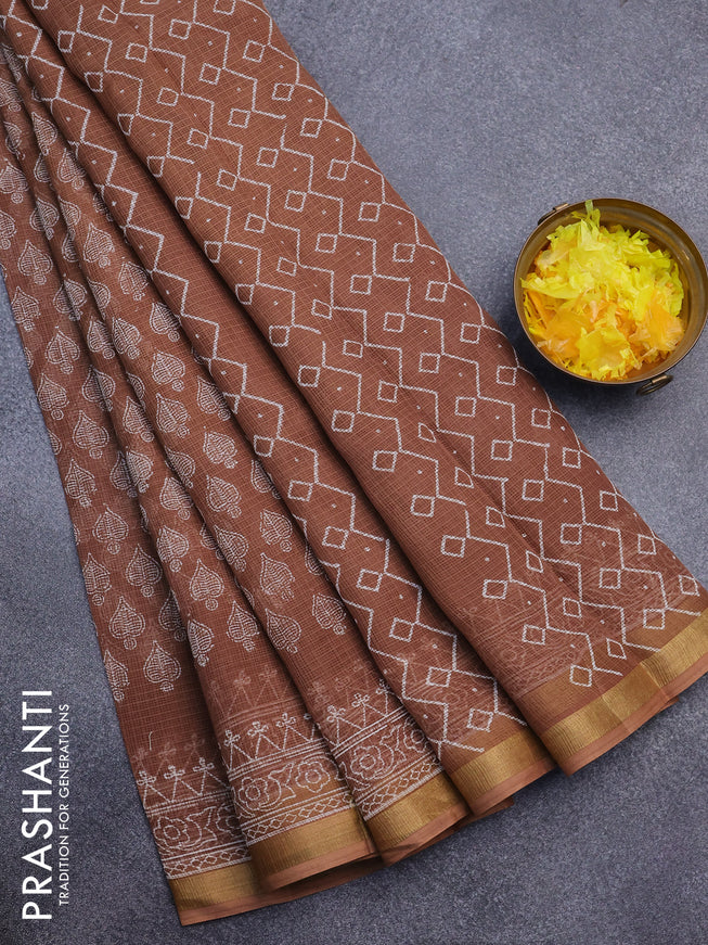 Kota saree brown shade with allover butta prints and zari woven border