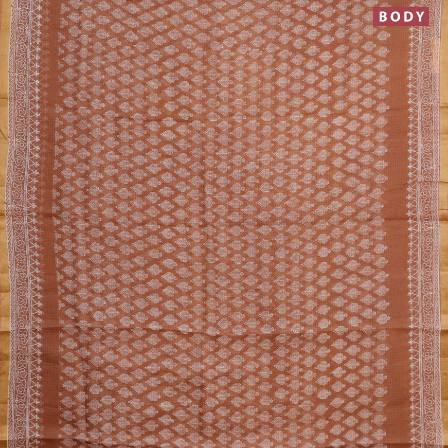 Kota saree brown shade with allover butta prints and zari woven border