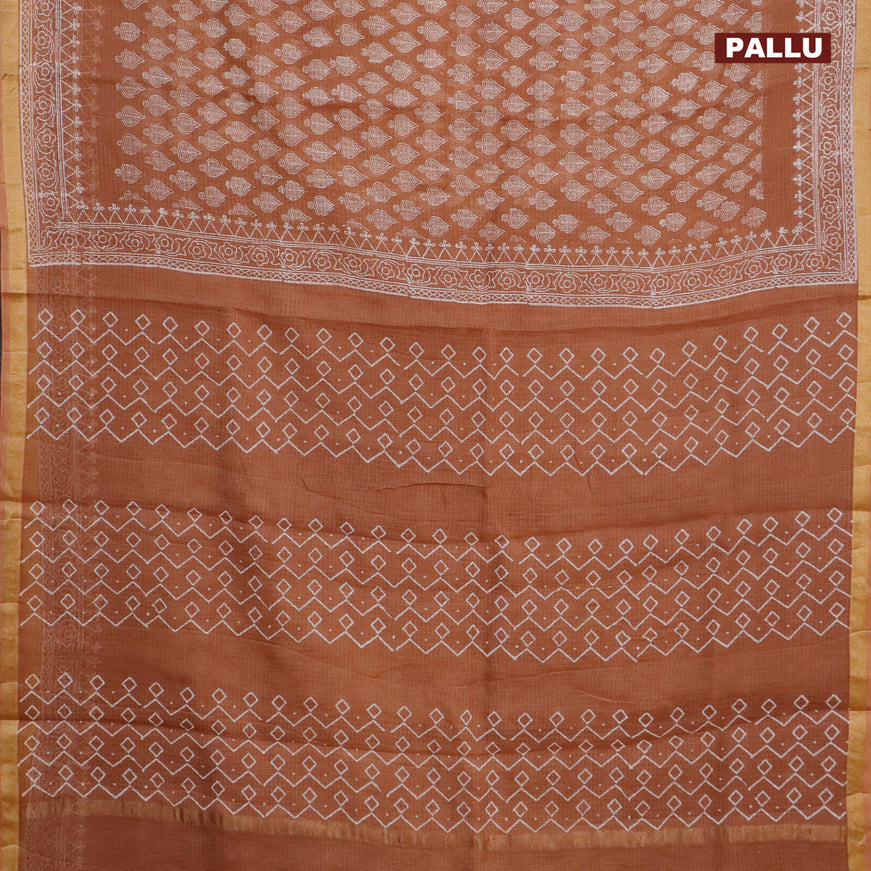 Kota saree brown shade with allover butta prints and zari woven border