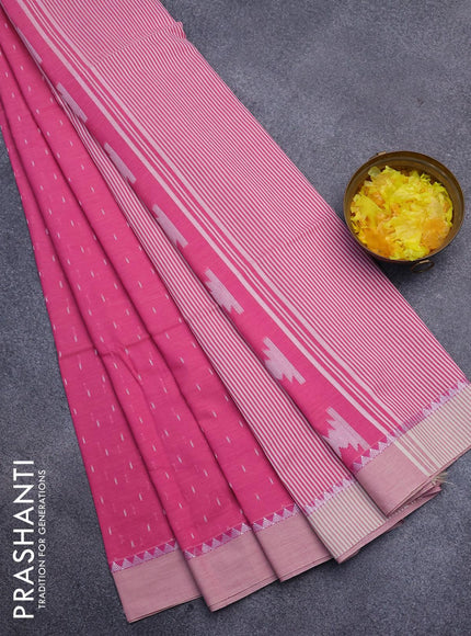 Khadi cotton saree pink with allover thread weaves and temple design simple border -