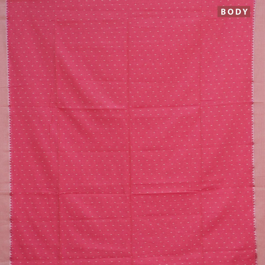 Khadi cotton saree pink with allover thread weaves and temple design simple border -