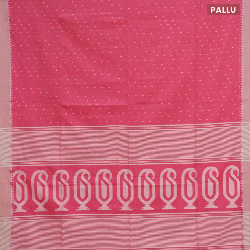 Khadi cotton saree pink with allover thread weaves and temple design simple border -