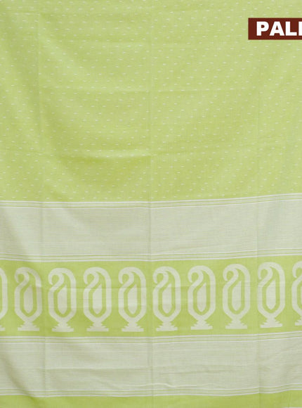 Khadi cotton saree fluorescent green with allover thread weaves and temple design simple border -