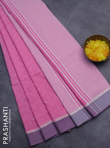 Khadi cotton saree light pink with allover thread weaves and temple design simple border -