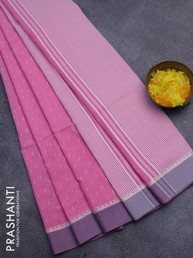 Khadi cotton saree light pink with allover thread weaves and temple design simple border -