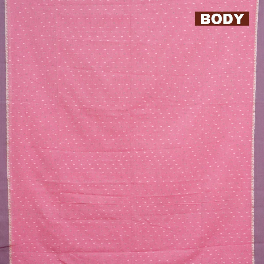 Khadi cotton saree light pink with allover thread weaves and temple design simple border -