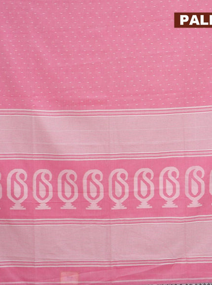 Khadi cotton saree light pink with allover thread weaves and temple design simple border -