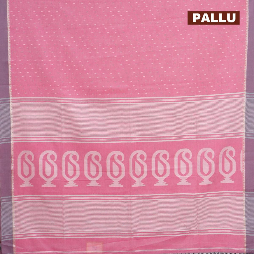 Khadi cotton saree light pink with allover thread weaves and temple design simple border -