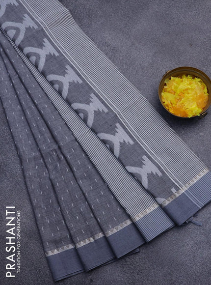 Khadi cotton saree grey with allover thread weaves and temple design simple border -