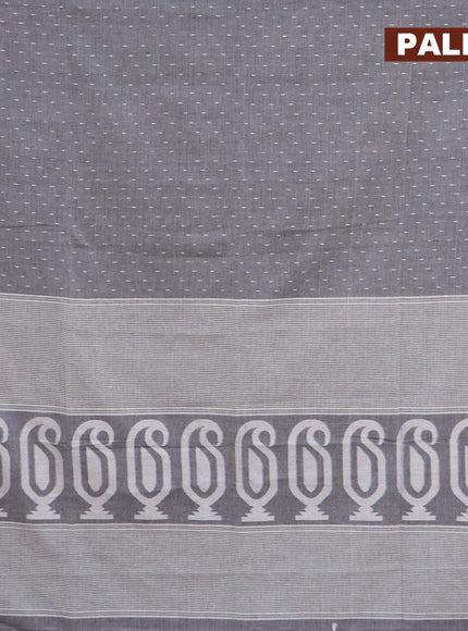 Khadi cotton saree grey with allover thread weaves and temple design simple border -