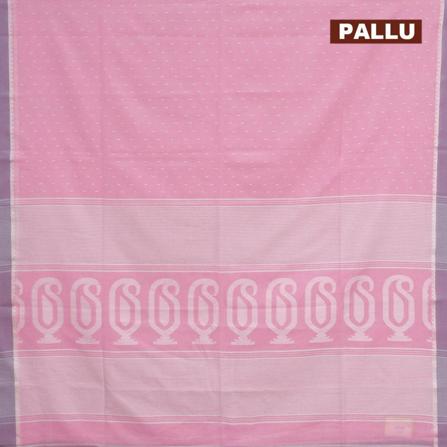 Khadi cotton saree light pink and grey shade with allover thread weaves and temple design simple border -