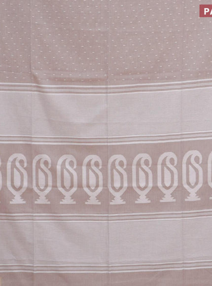 Khadi cotton saree pastel brown and grey with allover thread weaves and temple design simple border -