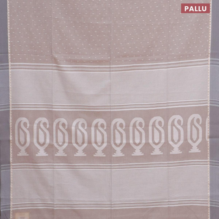 Khadi cotton saree pastel brown and grey with allover thread weaves and temple design simple border -