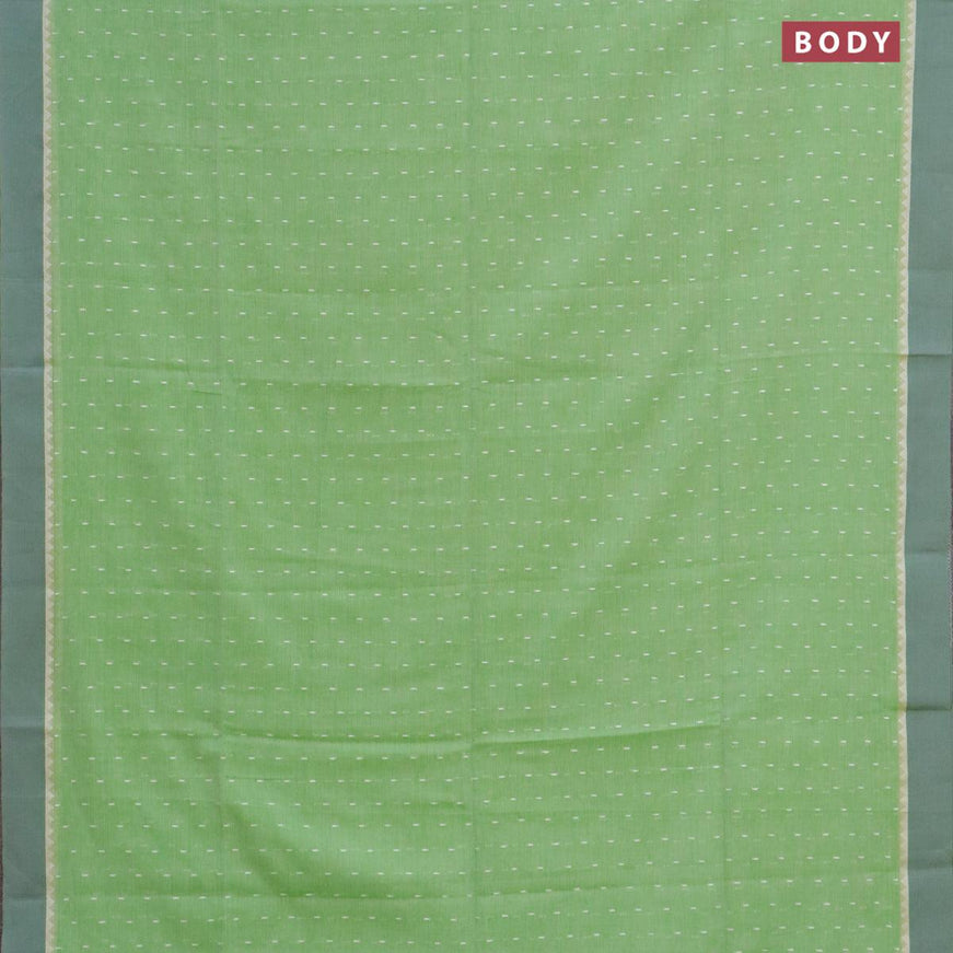 Khadi cotton saree light green with allover thread weaves and temple design simple border -