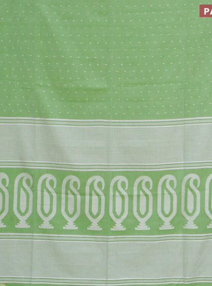 Khadi cotton saree light green with allover thread weaves and temple design simple border -