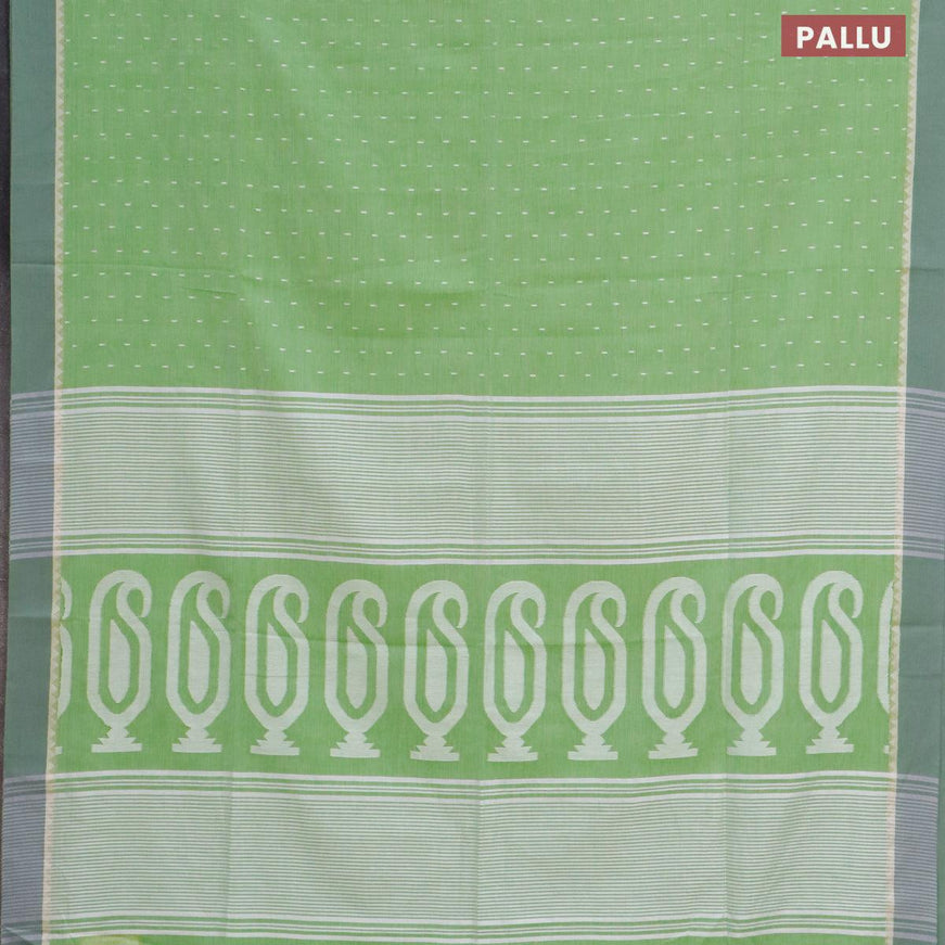 Khadi cotton saree light green with allover thread weaves and temple design simple border -