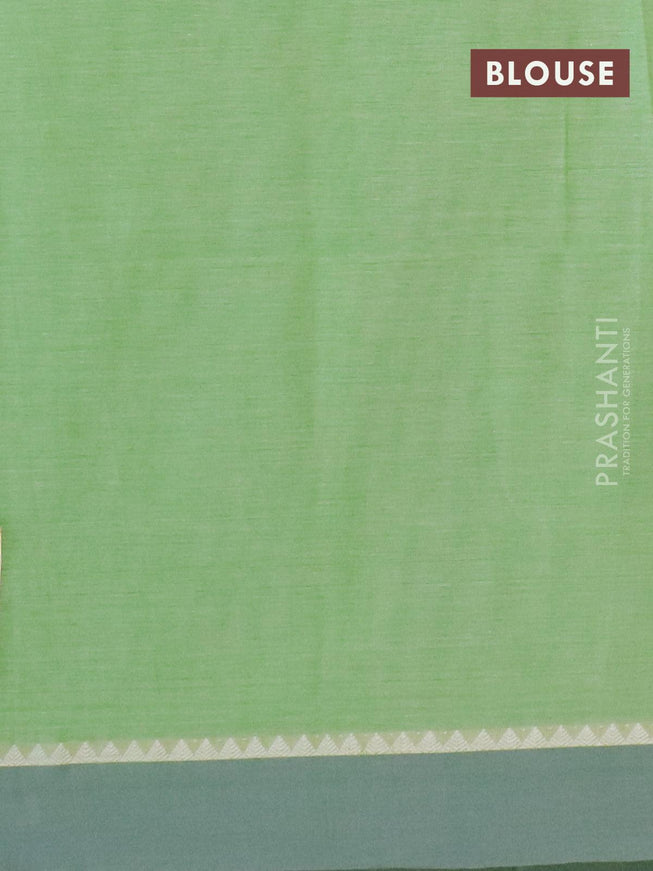 Khadi cotton saree light green with allover thread weaves and temple design simple border -